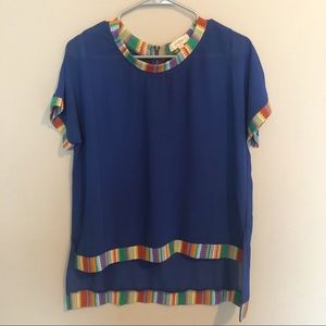 Umgee Sheer Blue Short Sleeved Rainbow Tunic